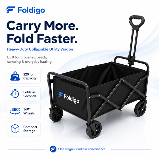 Foldigo Collapsible Utility Wagon – 220 lb Heavy-Duty Foldable Cart
